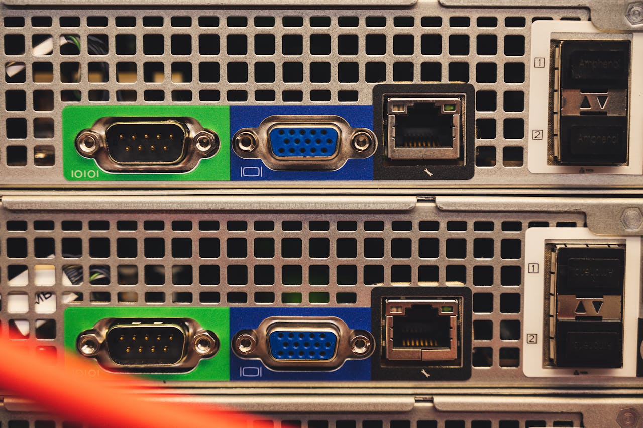 services-img Detailed view of Ethernet and VGA ports on a server highlighting connectivity features.